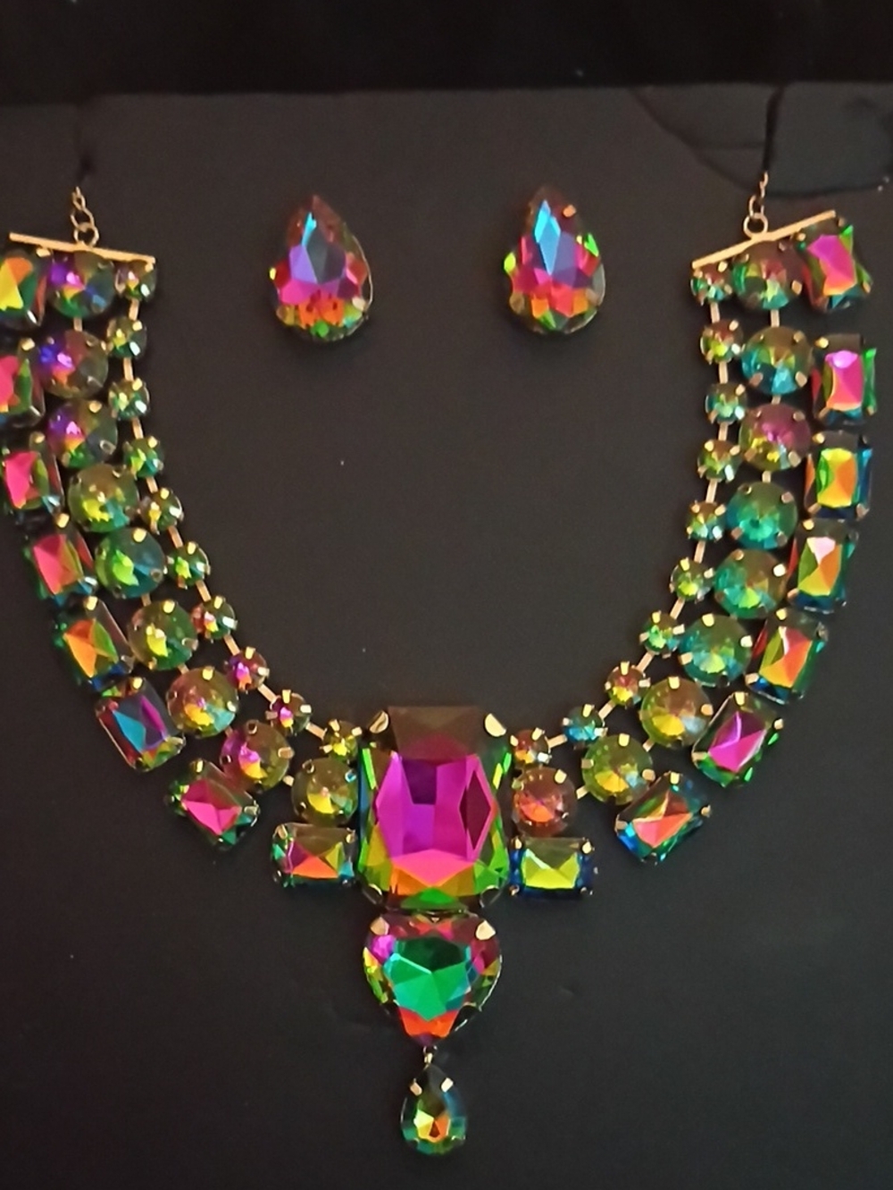 Multicolor Aurora Crystal Statement Necklace and Earring Set